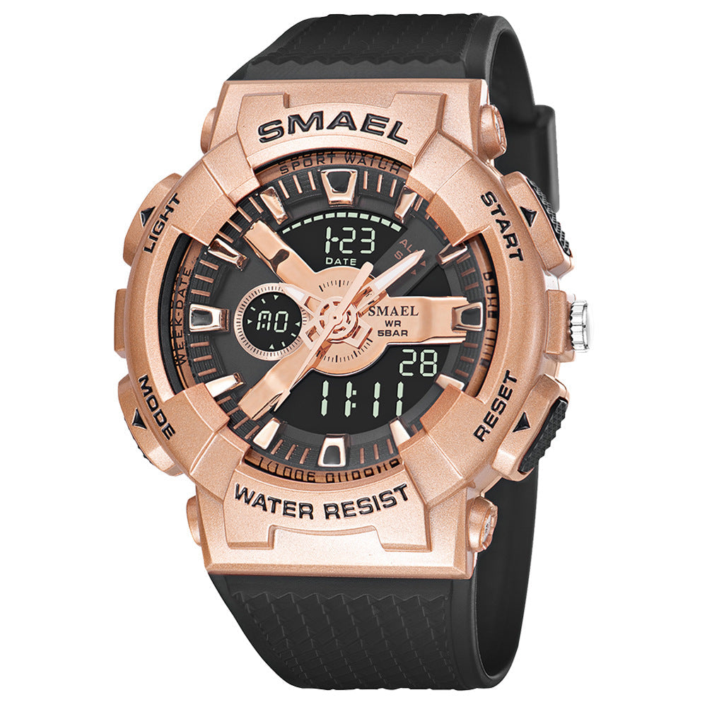 Outdoor sports waterproof multifunctional electronic watch with digital display and durable black design