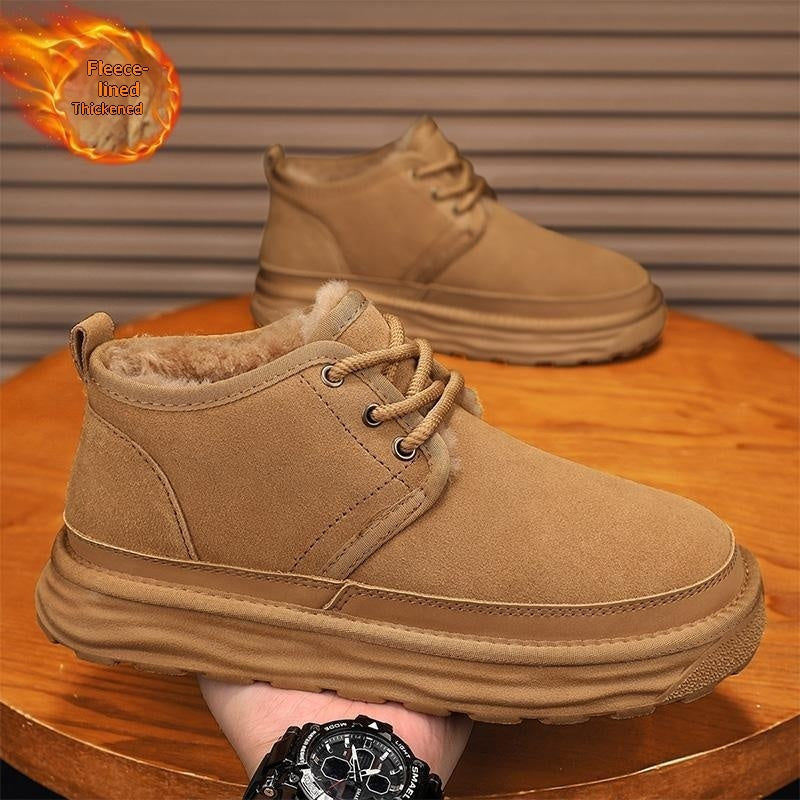 Fashionable casual cotton snow boots for men and women, cozy winter footwear with durable textured soles