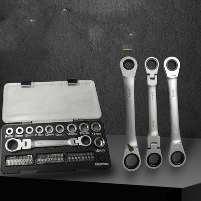 Two-way ratchet wrench and sleeve screwdriver set with multi-function hand tools