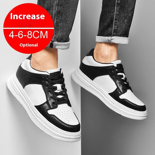 Summer invisible height increasing men's shoes, 8cm breathable platform sports sneakers in white and gray