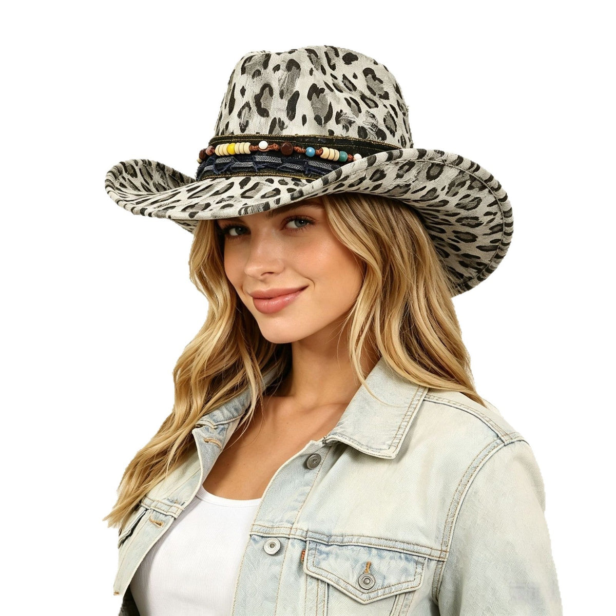 Wool women's leopard-print ethnic-style hat in a distinctive patterned design
