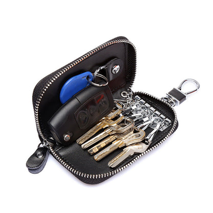 Men's leather zipper multifunction car key holder with compact organizer design