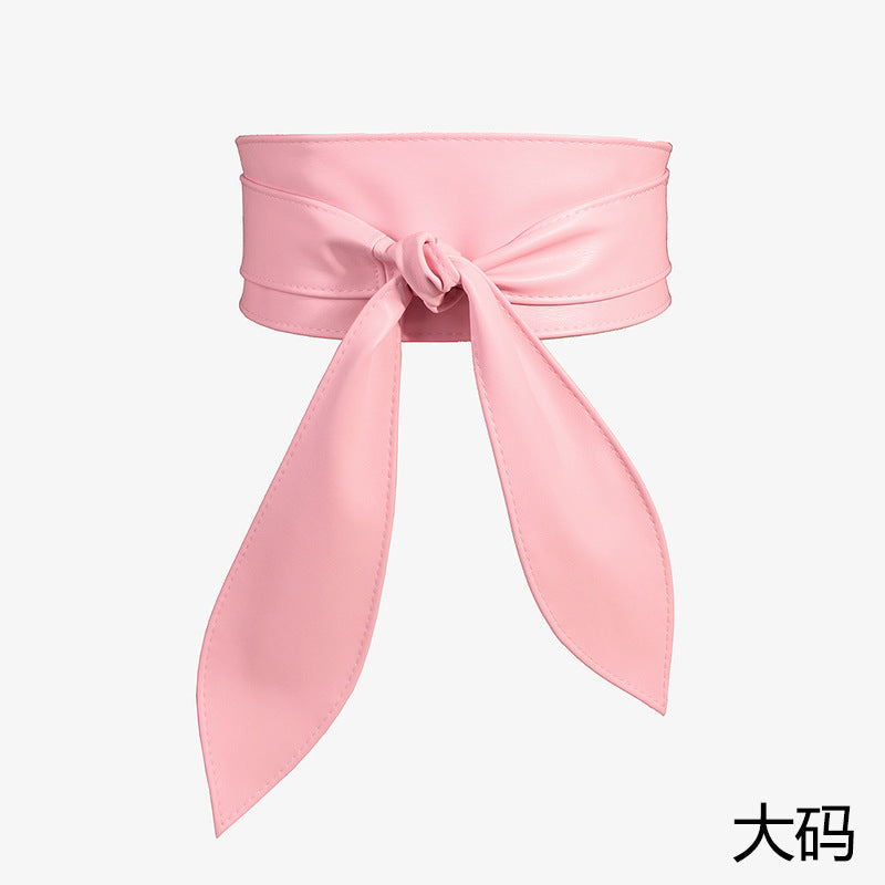 Women's wide waist cover tie belt with elegant bow ribbon, soft all-match super long design