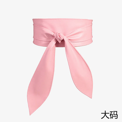 Women's wide waist cover tie belt with elegant bow ribbon, soft all-match super long design