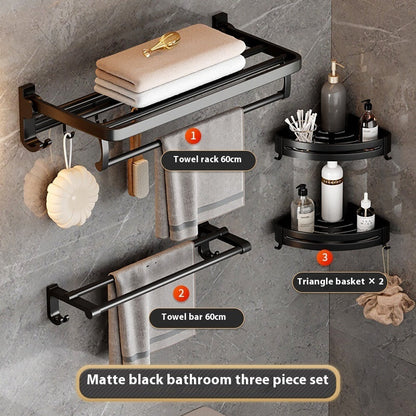 Black bathroom towel rack wall-mounted pendant hanger.