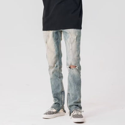 BackUPMYFILESNOW® Urban Zip Jeans featuring classic denim style with zip pockets and a modern fit, shown on a model.