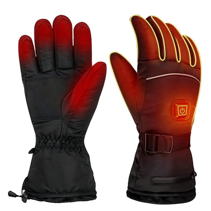 Outdoor skiing cycling thickened heating gloves in black with insulated padding and adjustable wrist straps