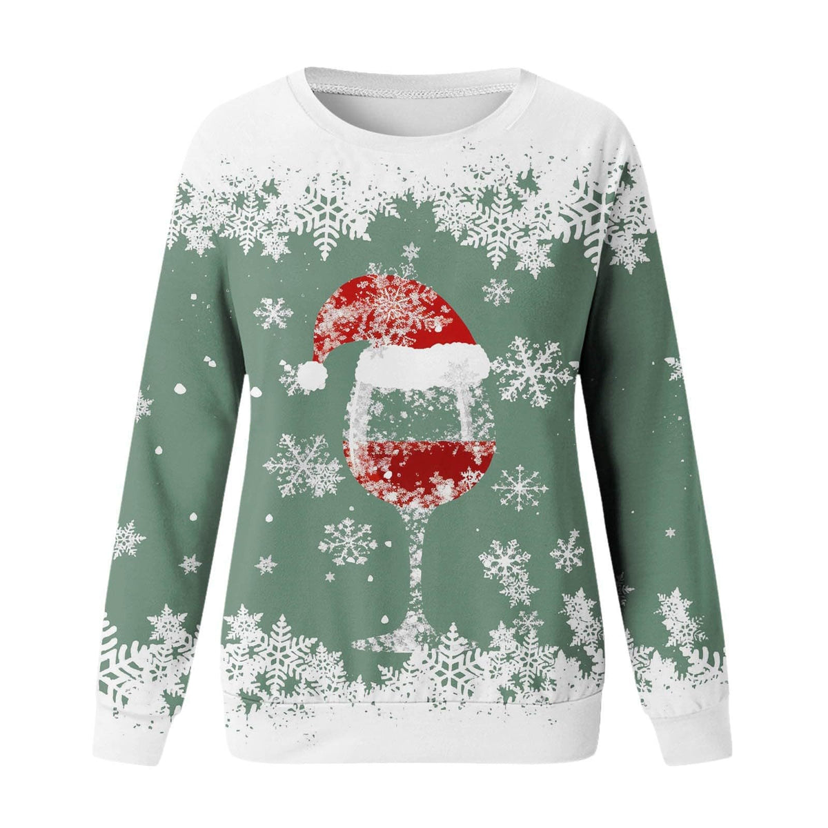 Christmas women's round neck sweater with 3D digital print design, casual long-sleeve clothing