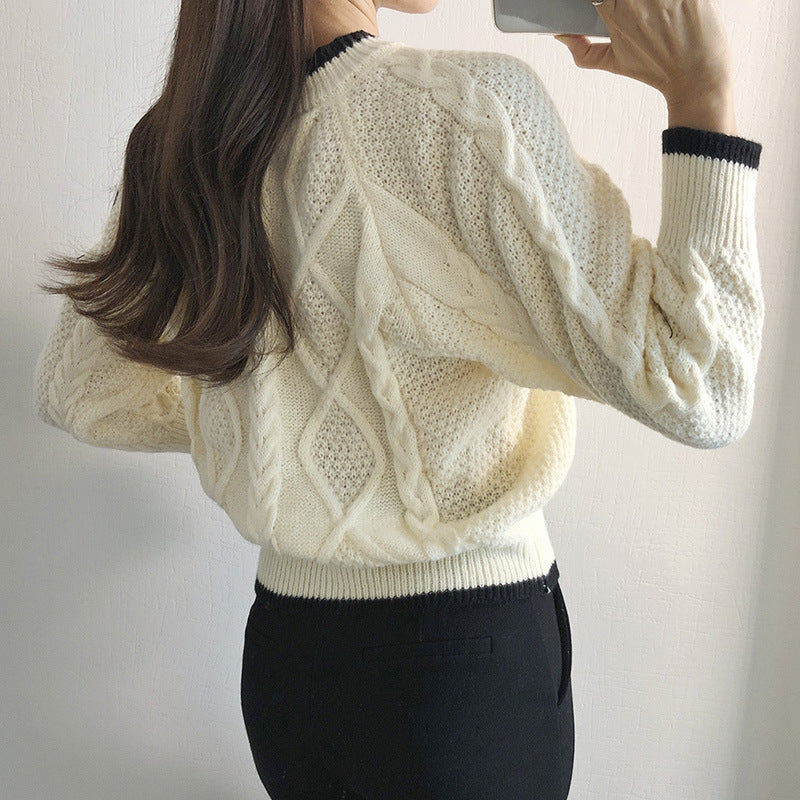 Color-block button-up cardigan sweet-style knit sweater outerwear from My Store