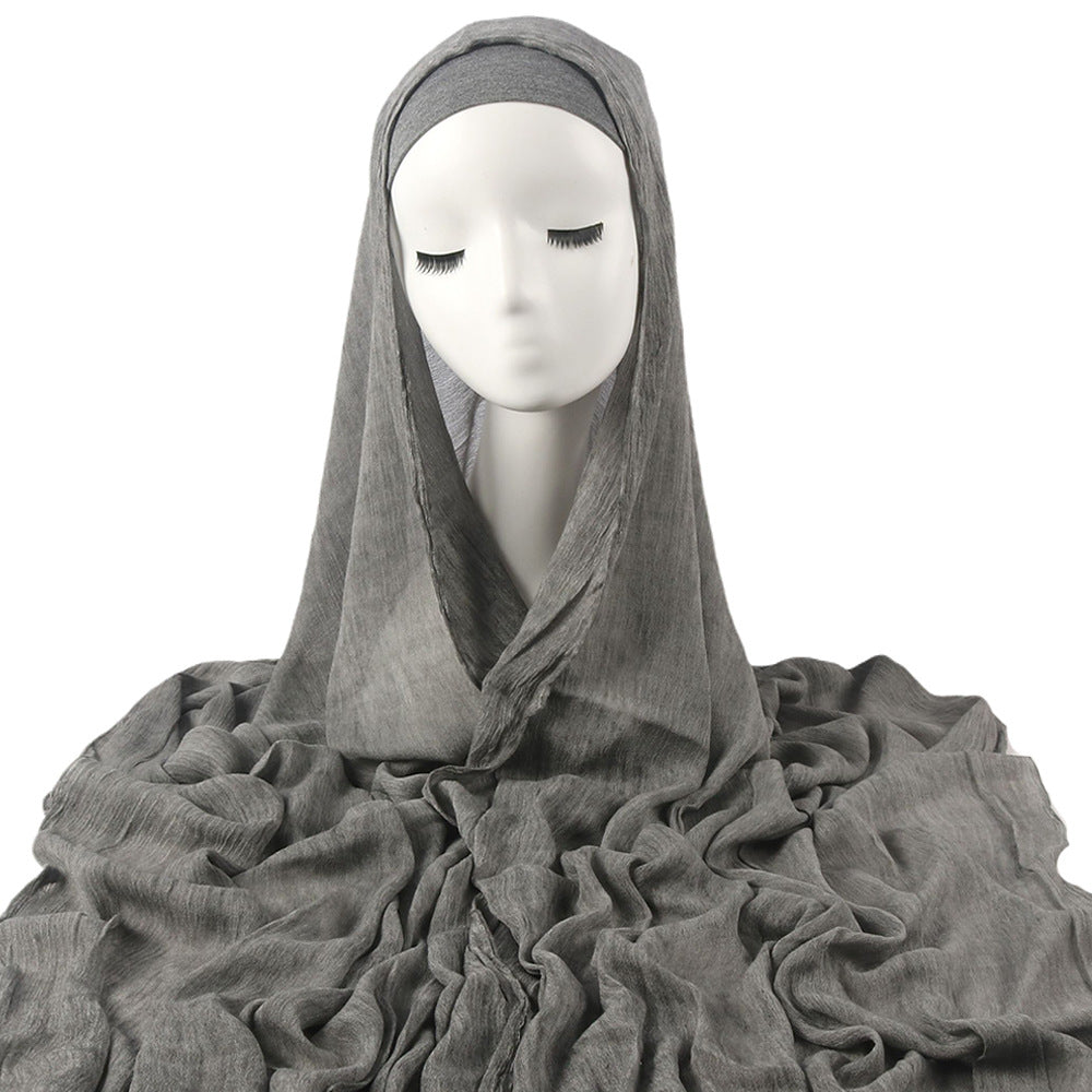 Women's solid-color pleated faux hijab