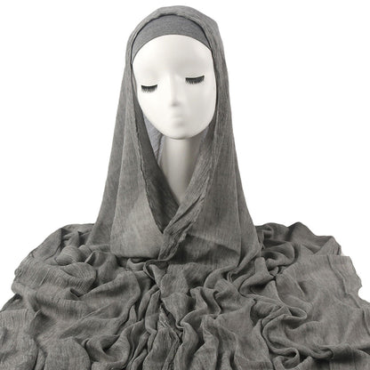 Women's solid-color pleated faux hijab