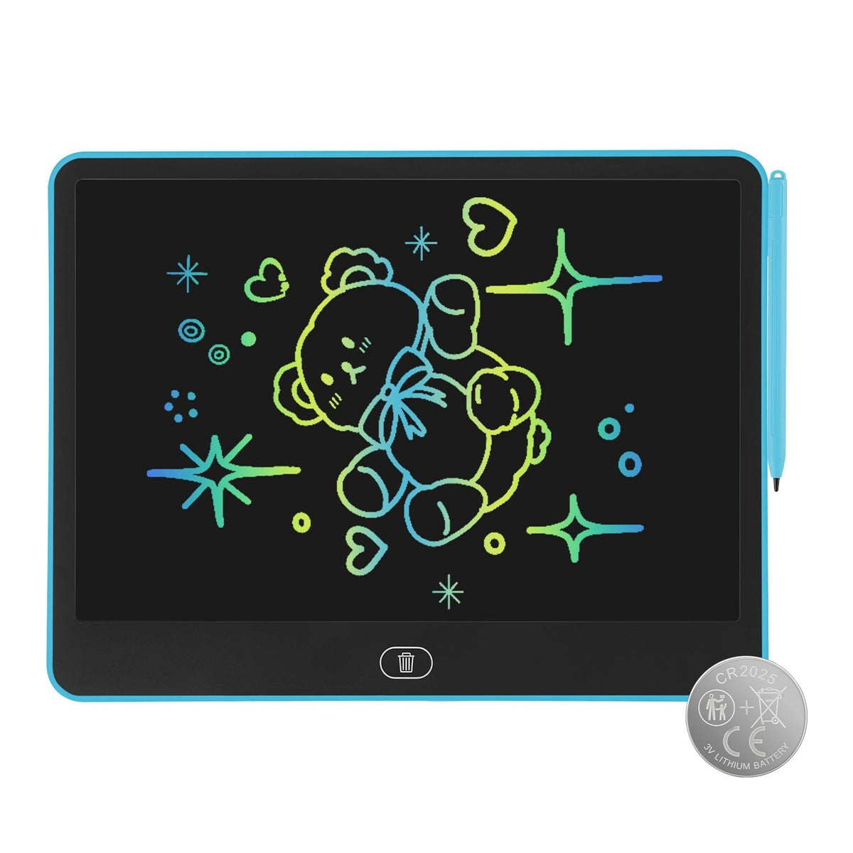 GBruno Store LCD writing tablet for kids with stylus and lock function, showing a child using the digital drawing screen.