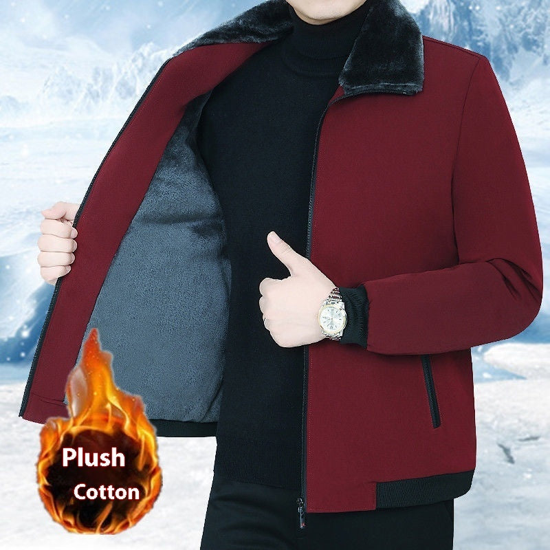Men's fleece lined coat in winter clothing, featuring a warm interior and full-length design