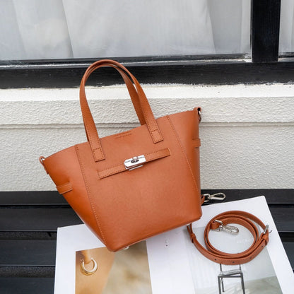 Custom cross-border top-grain vegetable-tanned leather basket bag, large-capacity women's handbag