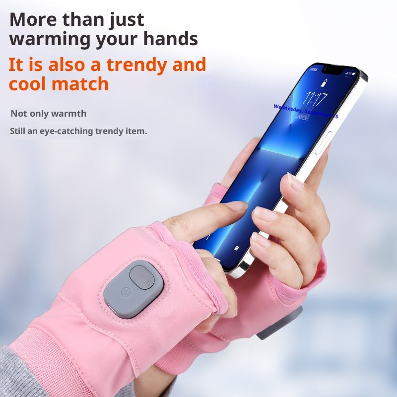 Electrically heated gloves with USB charging and smart heating controls, black pair shown from above
