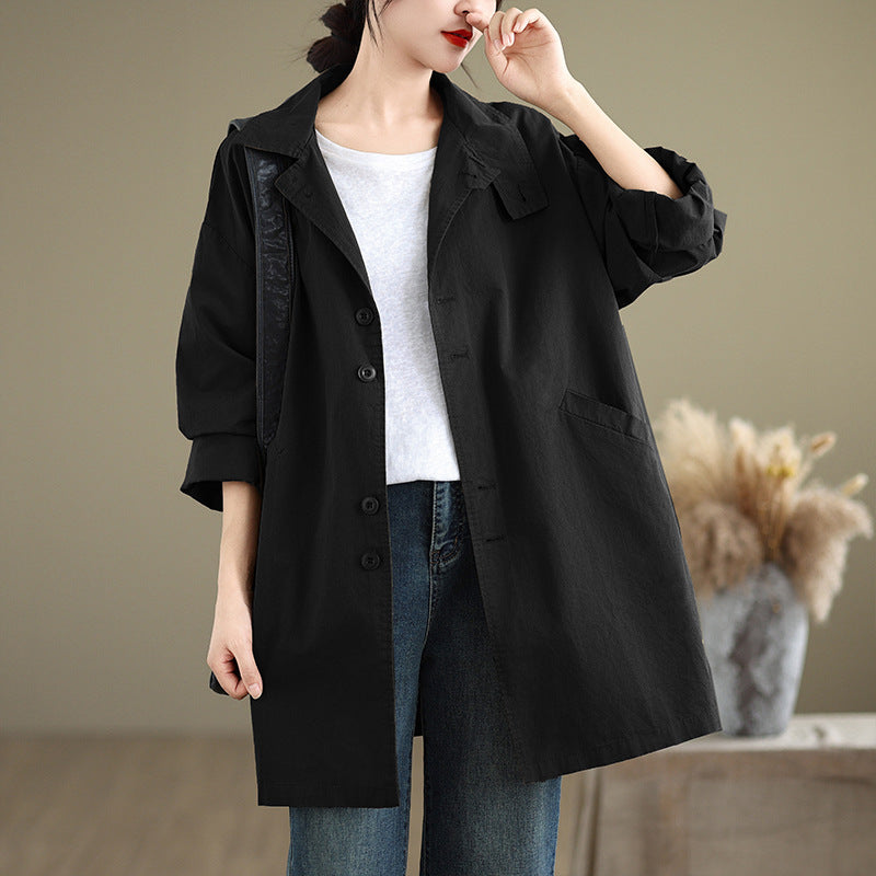 Women's relaxed-fit mid-length trench coat in a casual versatile style
