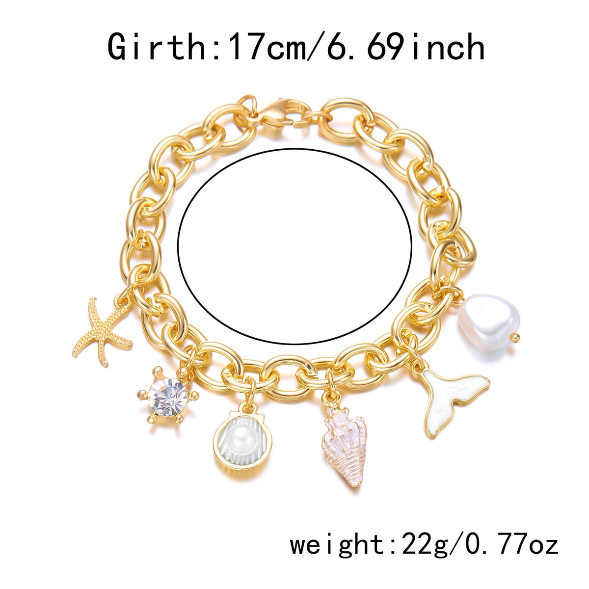 Women's starfish, pearl, shell and fishtail multi-pendant necklace bracelet