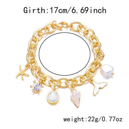 Women's starfish, pearl, shell and fishtail multi-pendant necklace bracelet
