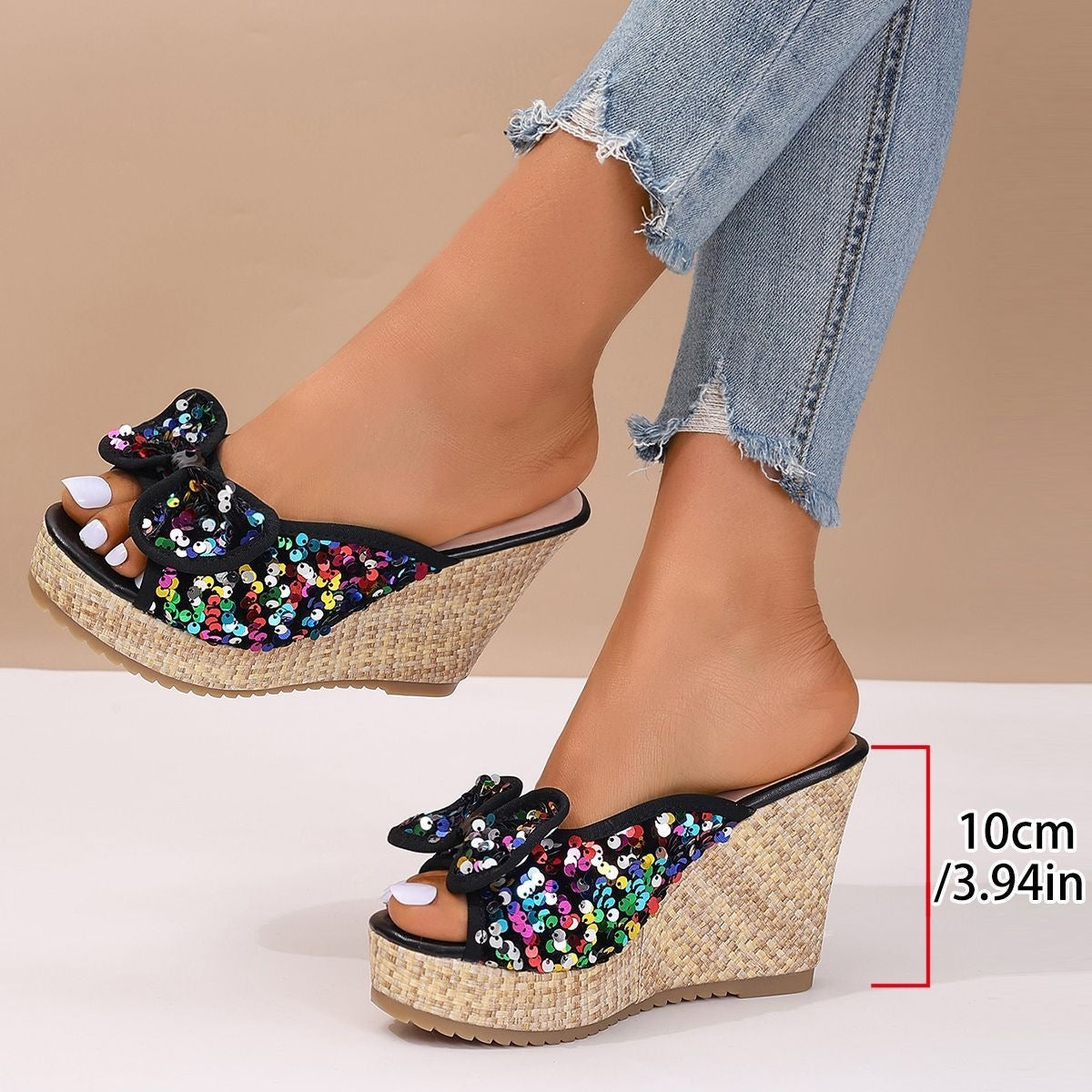Stylish casual slip-on elevating sandals with elegant design, shown from the side