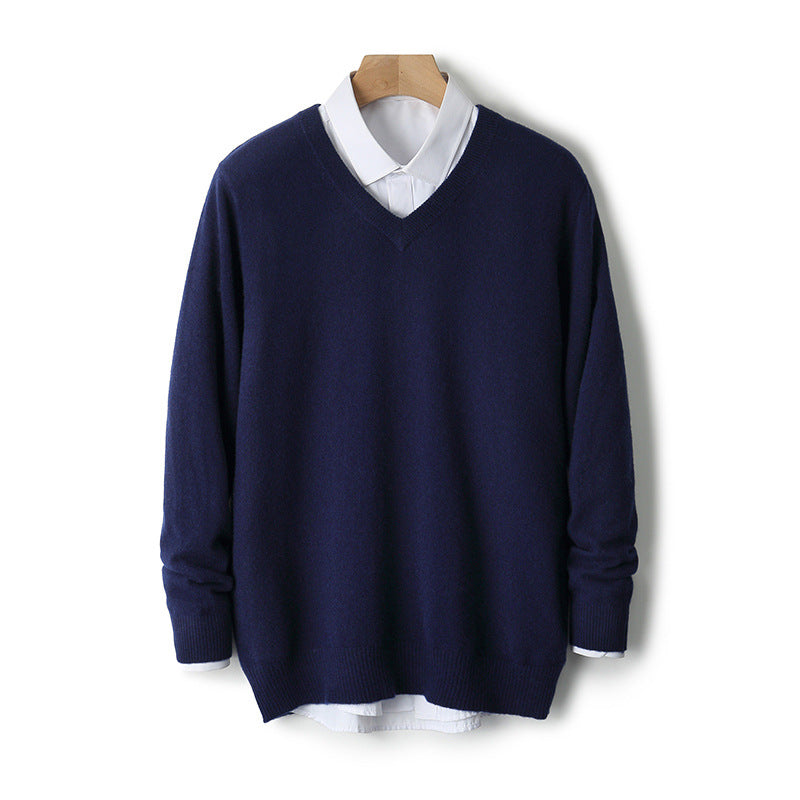 V-neck extra-thick loose-fit cashmere sweater by My Store
