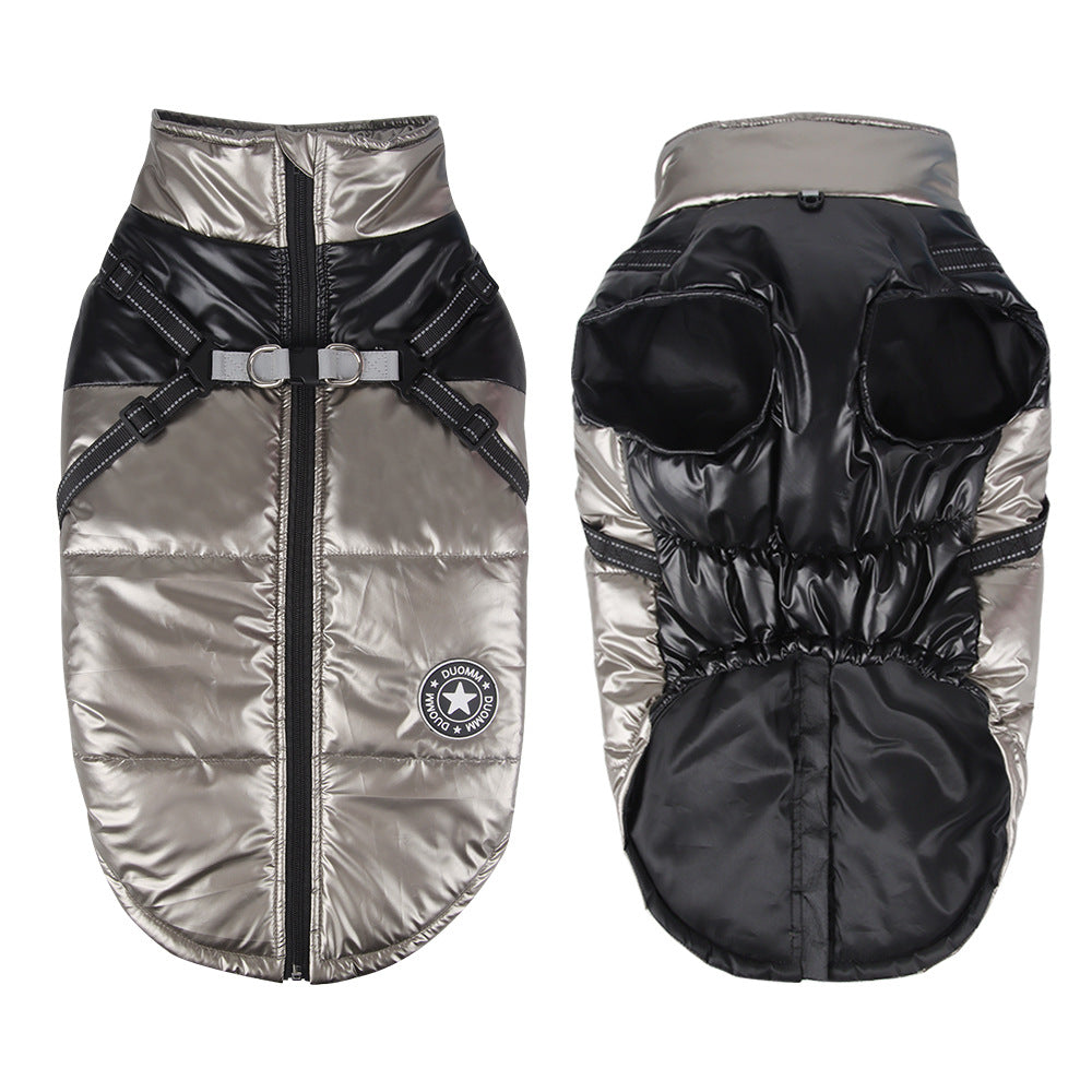 Windproof warm reflective webbing cotton coat for big dogs in black and gray My Store pet clothing