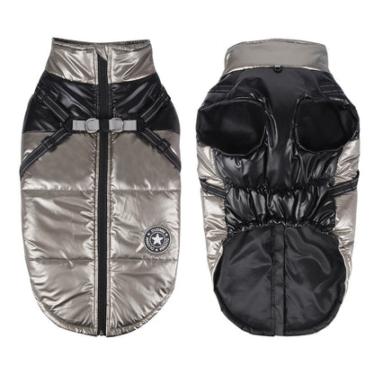 Windproof warm reflective webbing cotton coat for big dogs in black and gray My Store pet clothing