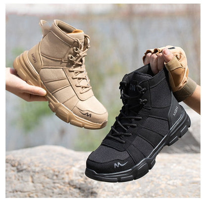 High-top labor protection shoes with anti-smash toe and anti-puncture construction, black safety footwear