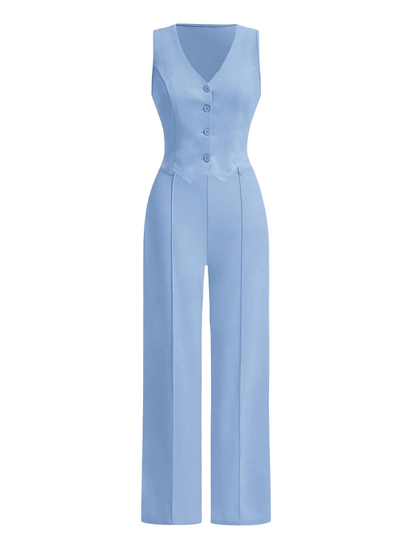 Floerns Womens 2 Piece Outfits Sleeveless Button Front Vest Blazer Jacket & Pants Business Suit Sets Blue Small