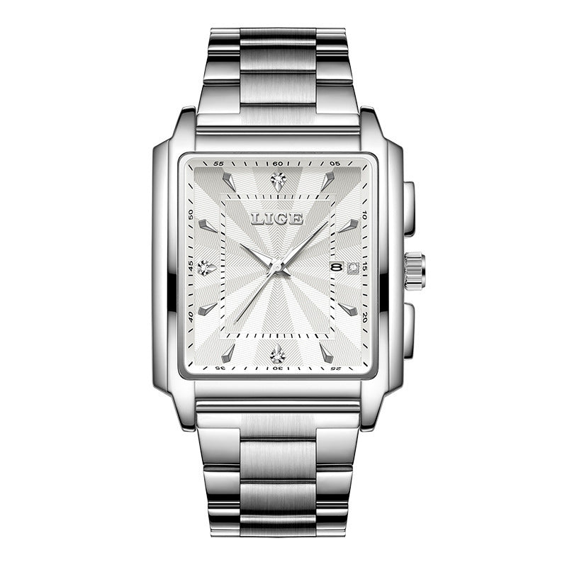 Men's square large-dial steel belt simple watch by My Store