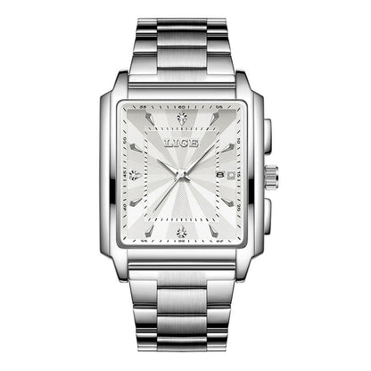 Men's square large-dial steel belt simple watch by My Store