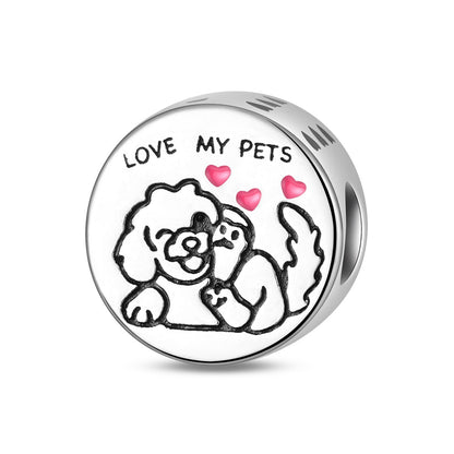 Silver-plated cute pet animal beaded bracelet for women, featuring a charming animal charm and decorative beads