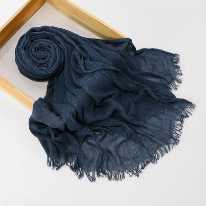 Cross-border Arrival rayon crinkle long scarf with chain pattern and fringed edges