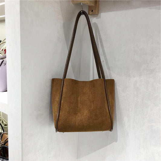 Suede tote bag, simple casual shoulder tote in a classic design by My Store