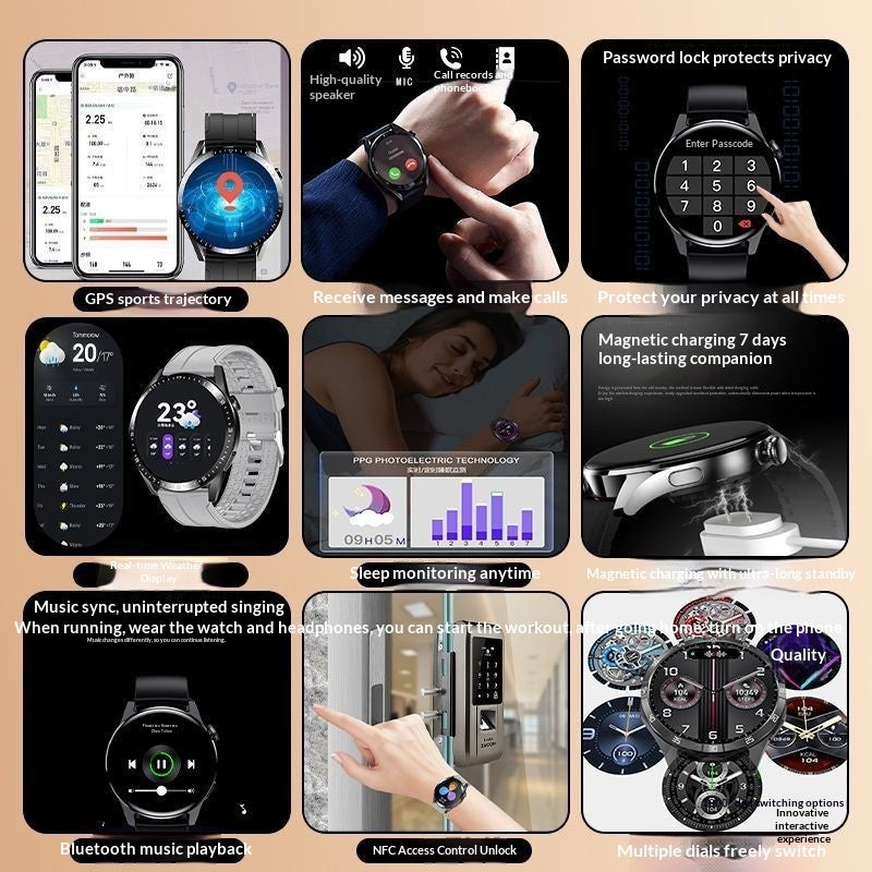High-end GT8 Bluetooth calling smartwatch with rectangular touchscreen display and black strap