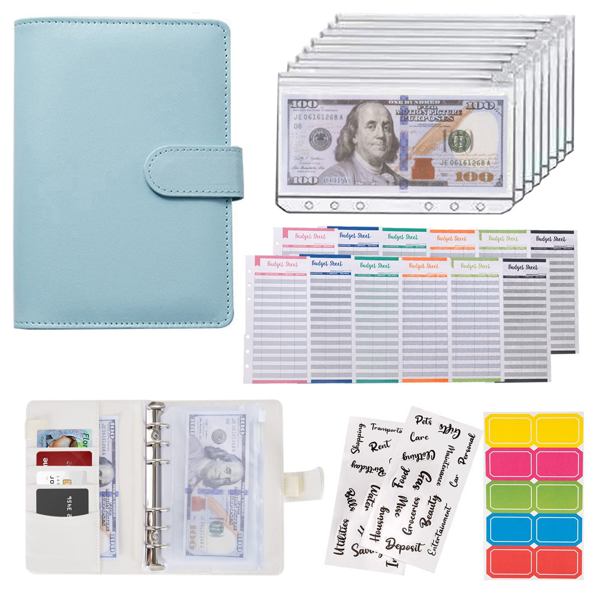 Macaron loose-leaf leather notebook with zipper wallet and bill storage bag