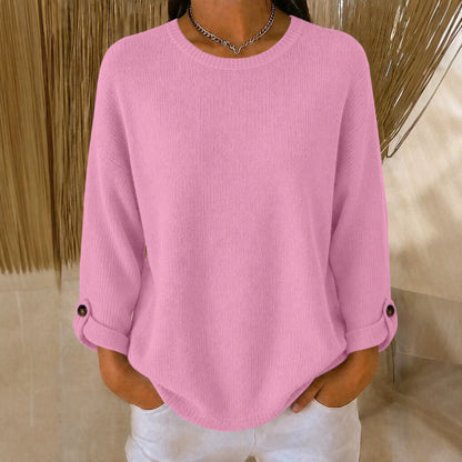 New-style knitted pullover crew neck casual top in a soft textured knit fabric
