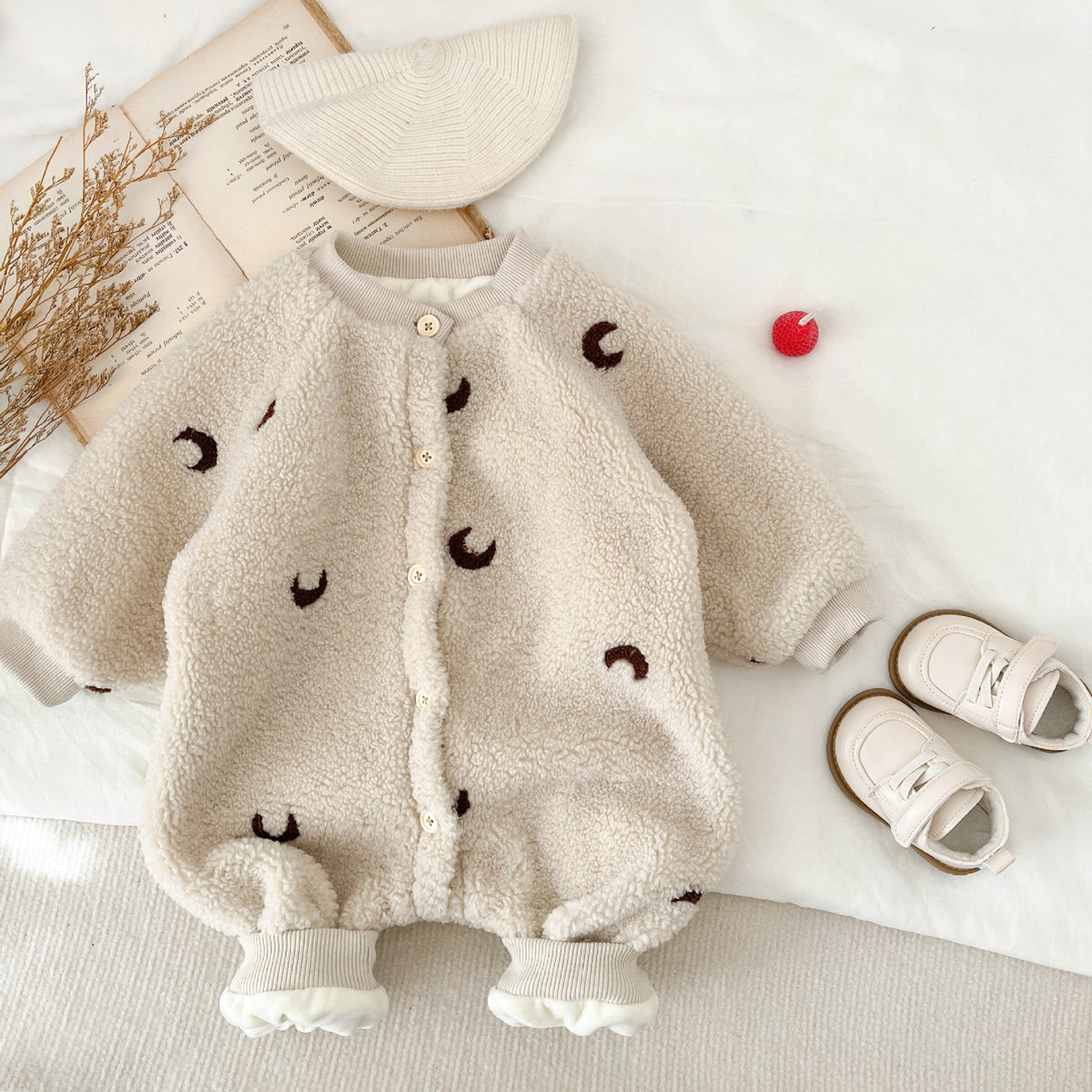 Thickened winter clothing for babies by My Store, soft warm outfit displayed flat lay