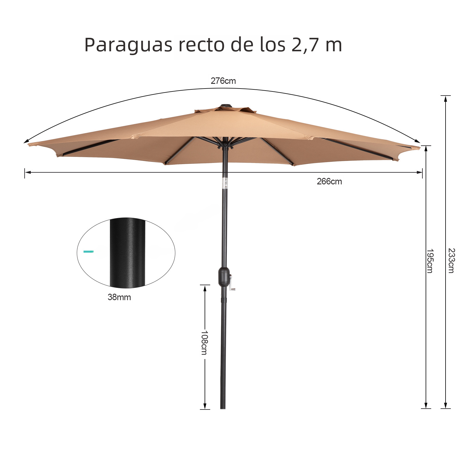 Outdoor Patio Umbrella with Tilting Center Pole