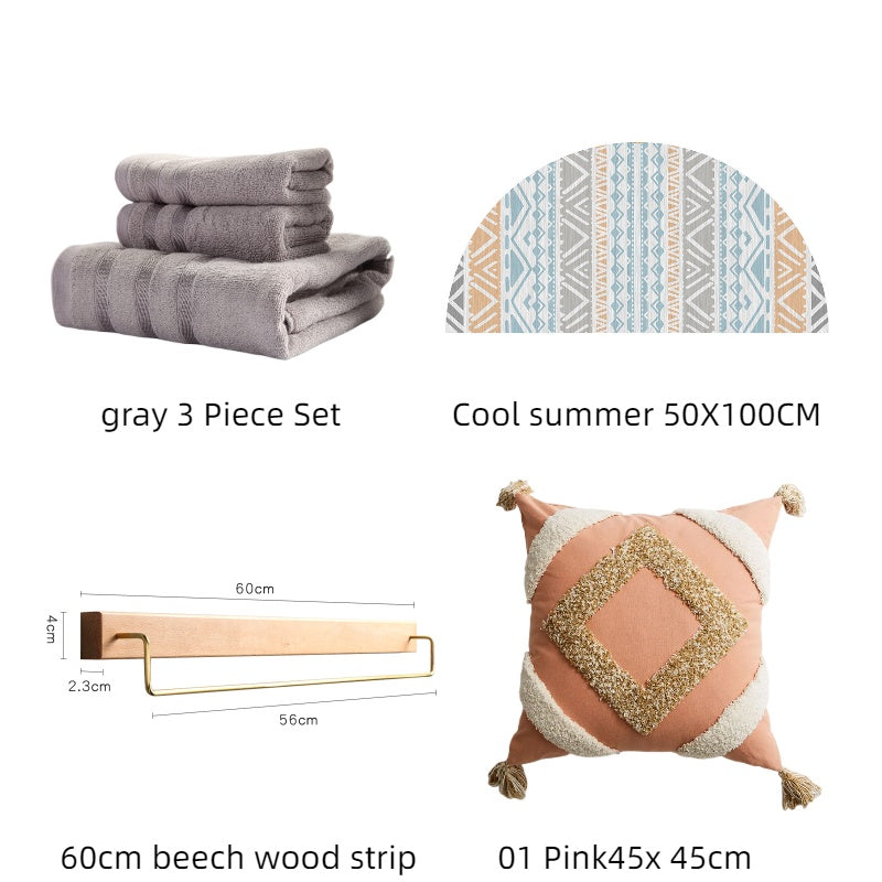 Bamboo towel set with soft, textured towels in neutral tones; antibacterial and hypoallergenic fabric