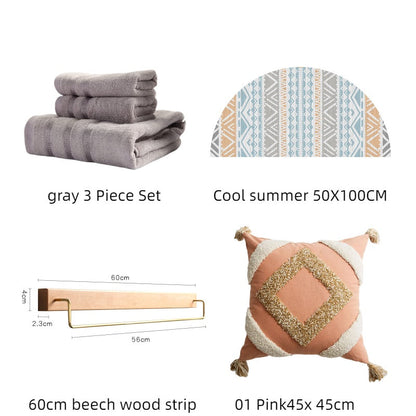 Bamboo towel set with soft, textured towels in neutral tones; antibacterial and hypoallergenic fabric