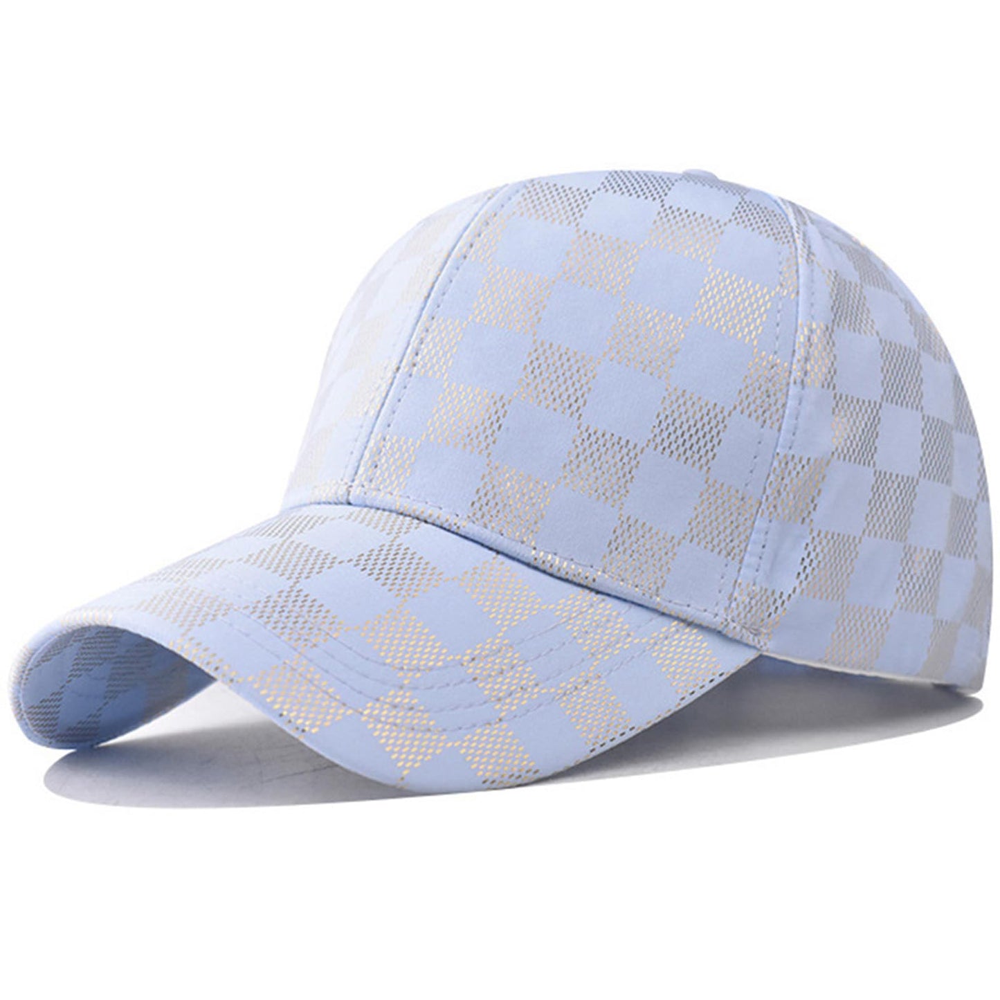RENOGLOE Bright Color Checkerboard Unisex Adjustable Top Hats for Women Mens Baseball Caps Solid Baseball Hats Silk Dad Hats (US Alpha One Size Silk Checkerboard Blue)