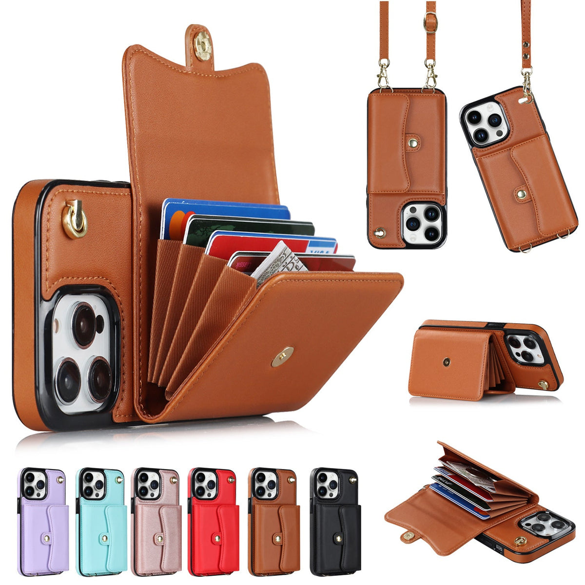 Crossbody card holder phone case with multi-function card slots by My Store