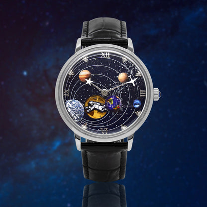 Men's mechanical watch with hollowed-out dial and leather strap