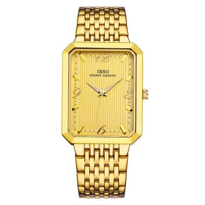 Light luxury square quartz leather watch with a sleek case and classic leather strap