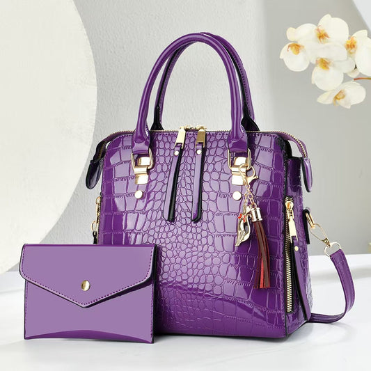 Women's crocodile-print handbag and crossbody bag set of two, structured fashion bags