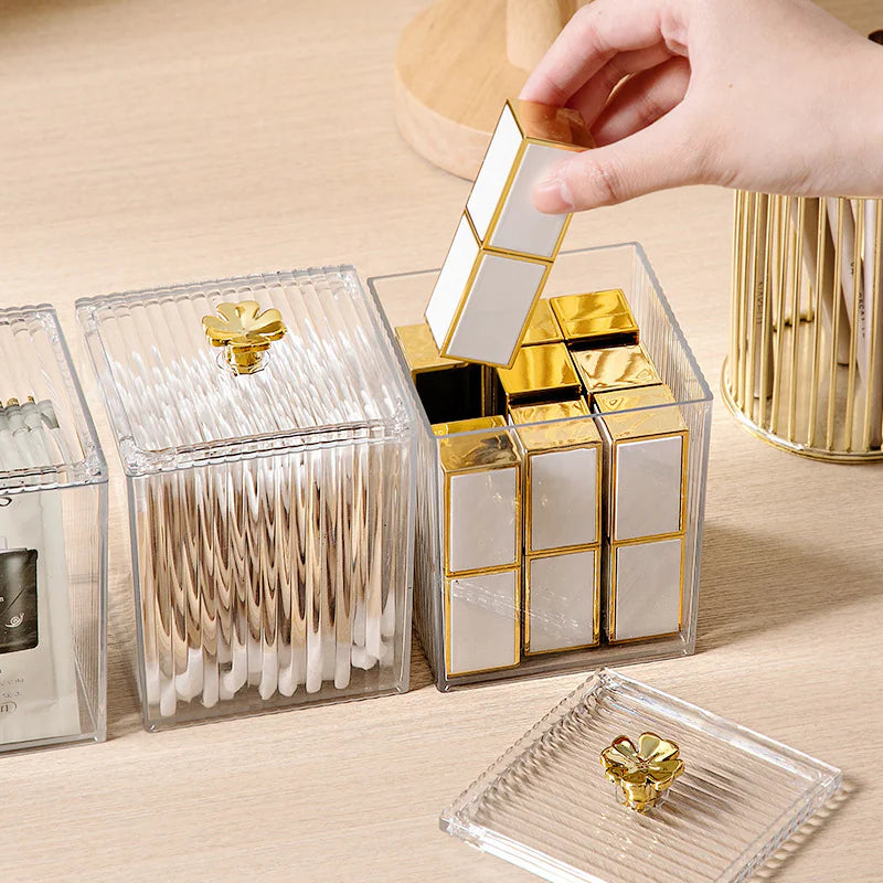 Transparent Clover Cotton Swab Box for Desktop Storage