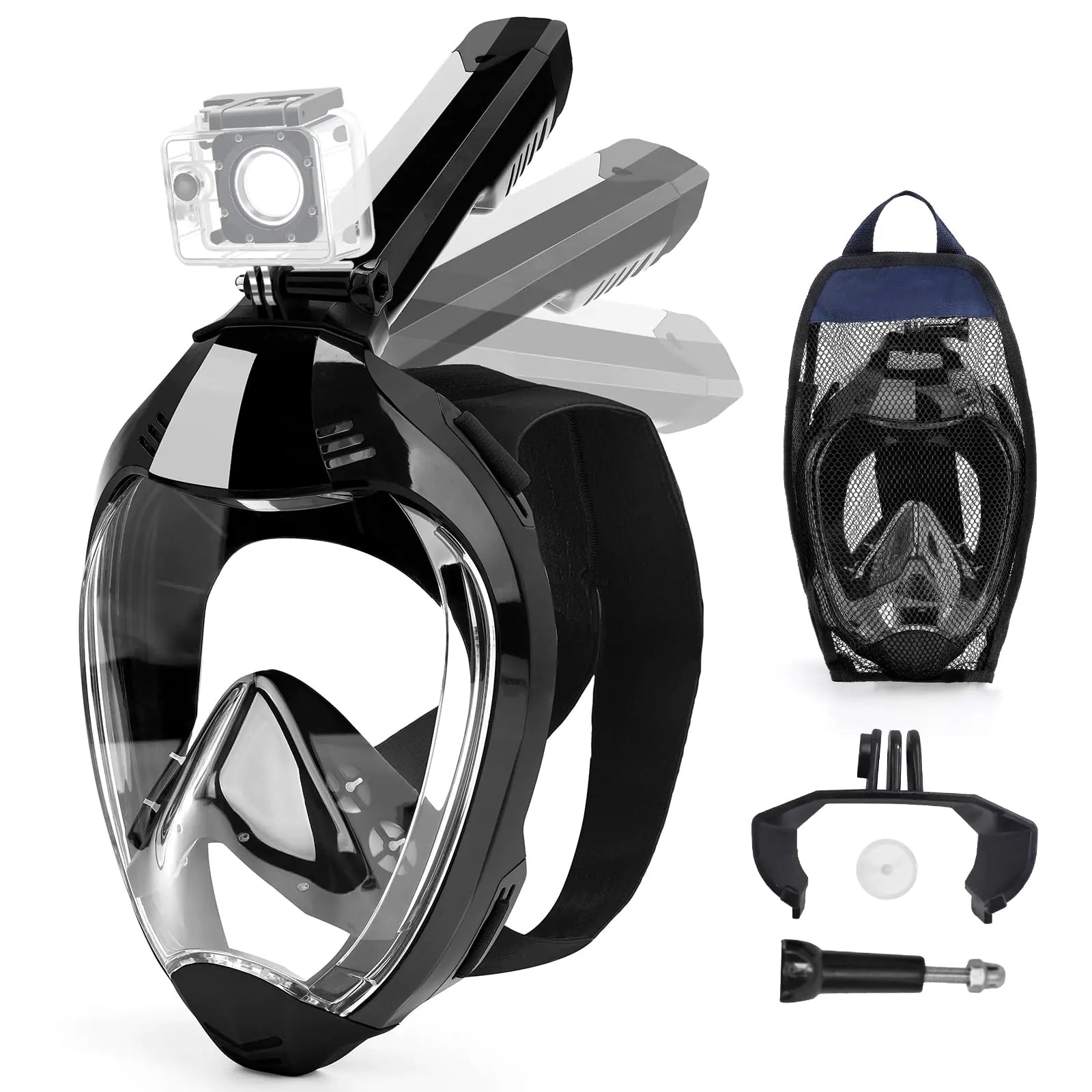 Full Face Snorkel Mask Snorkeling Gear for Adults with Dry Top Breathing System and Detachable Camera Mount Foldable Snorkel Mask Adult Anti-Fog & Anti-Leak