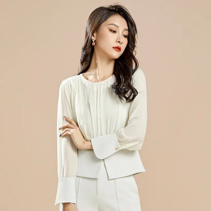 Elegant Round Neck Pleated Top for Women