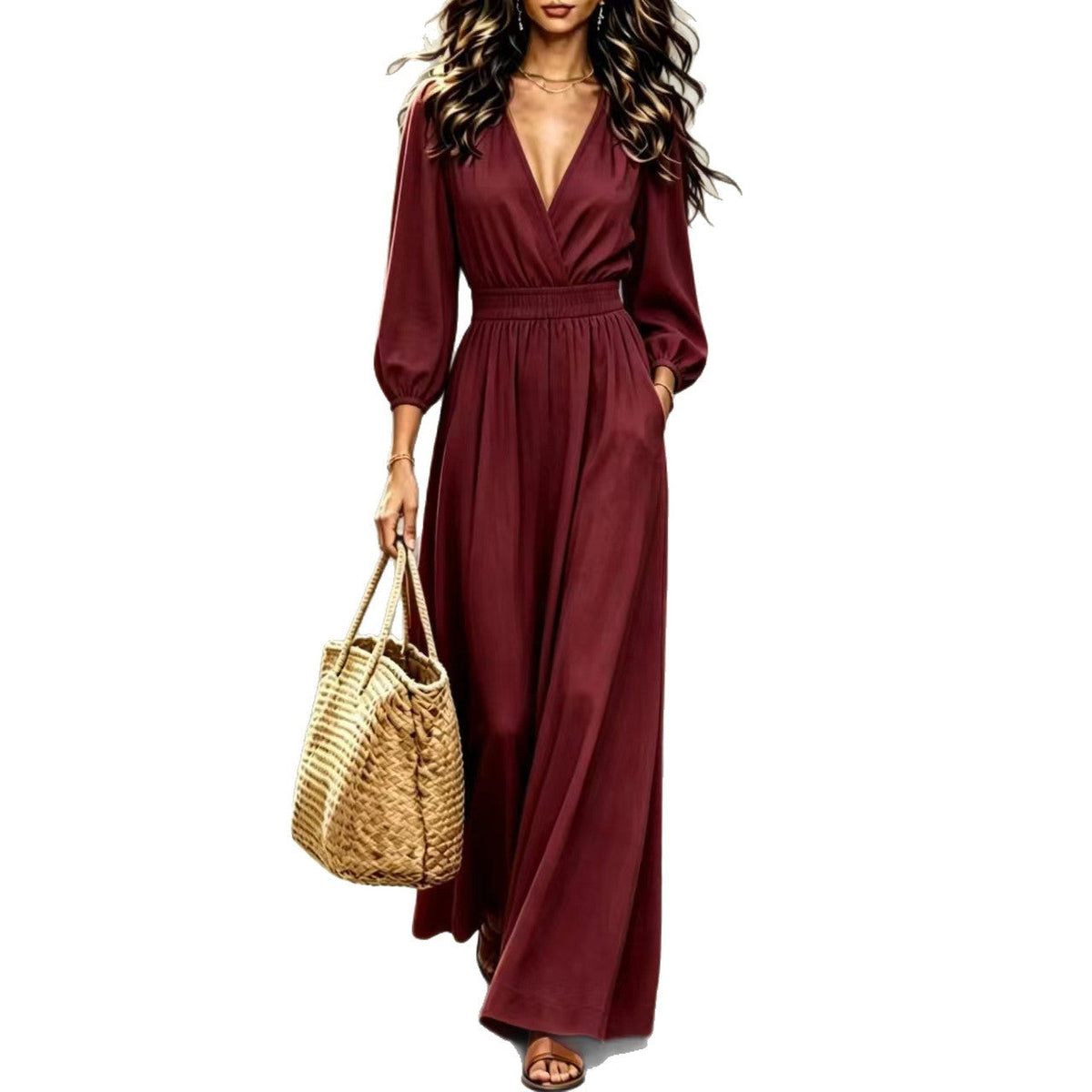 Commuter-style women's V-neck jumpsuit in a relaxed silhouette