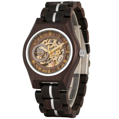 Openwork Roman dial automatic mechanical men's watch with visible movement and classic design